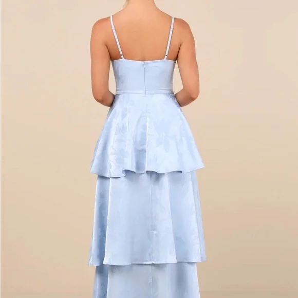 Lulus Light Blue Prigette Jacquard Tiered Maxi Dress - Picture 2 of 5